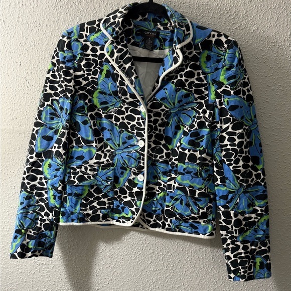 Citysilk Vibrant Blue And Black Patterned Blazer Size 6